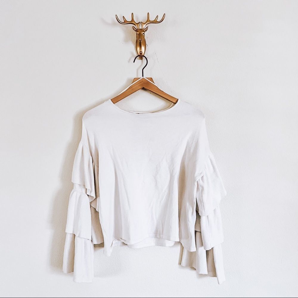 Zara white Ruffled Layered Long Sleeve Top Size Small - Picture 1 of 7